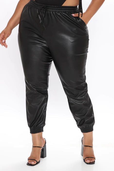 Black faux leather joggers – Rype Curves